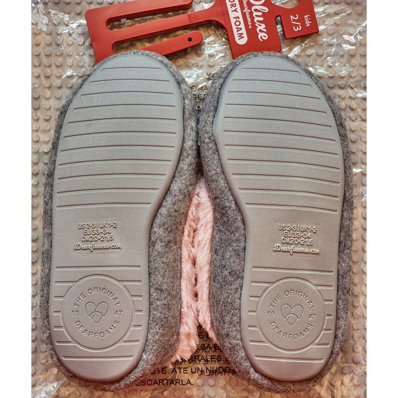 Kid's Dluxe By Dearfoams Closed Back Loafer Slippers Pink & Grey w/ Bow‎ 2/3 New - Picture 5 of 6